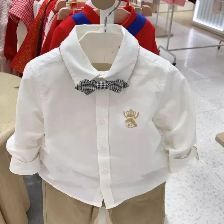 Children's Spring Autumn Long Sleeve Button-Up Shirt TKYA231102B Detachable Necktie Shirt For Boys Support One-Piece pi