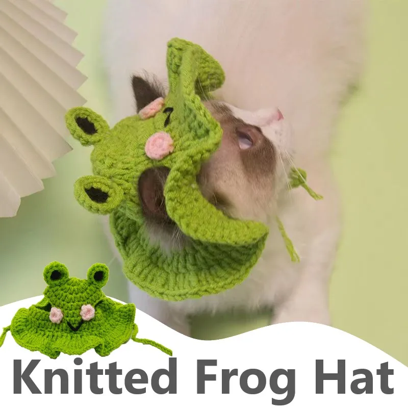 

Wool Cat Supplies Headdress Frog Shaped Cat Headgear for Kitten Knitted Cartoons Pet Accessories Cute Puppy Hat Handmade Cosplay