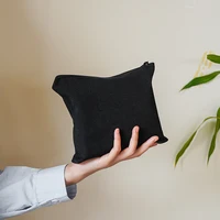 Pure Black Makeup Bag Women's Portable Cosmetic Lipstick Storage Bag Zipper Single Layer Canvas Bag Commuter Toiletry Bag Ins 1