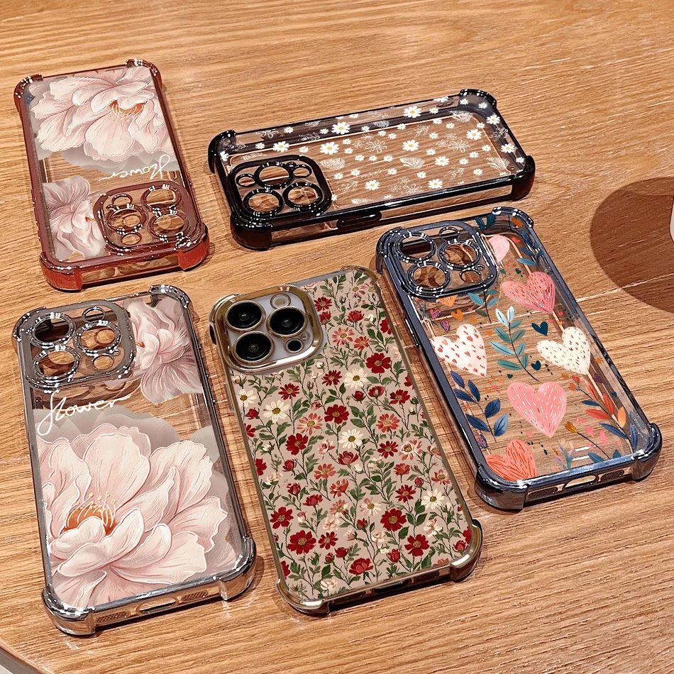 Floral Electroplated Edge TPU Clear Case - Elegant and Durable Phone Protection
