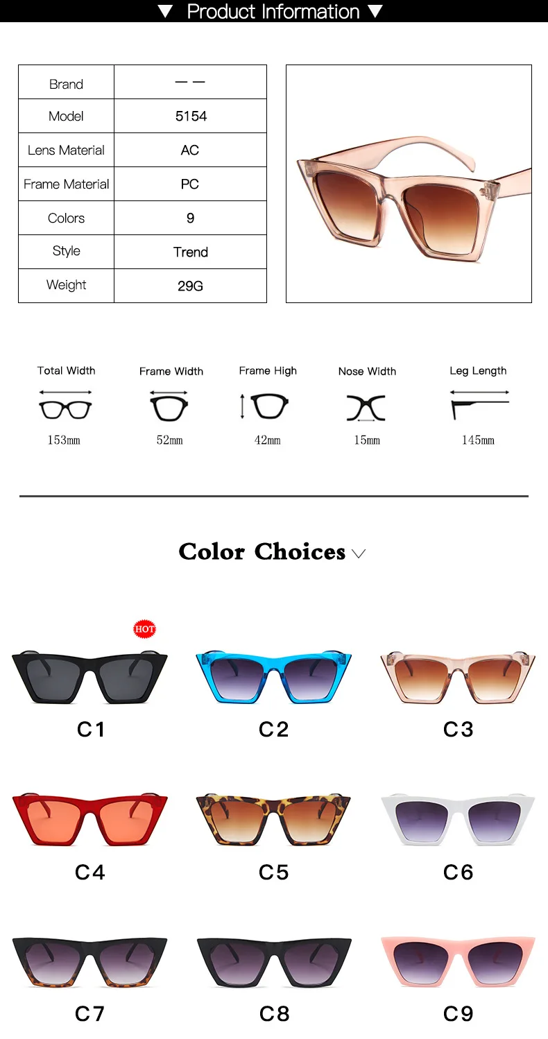 2022 Cat Eye Sunglasses Women Retro Square Glasses Luxury Eyewear For Women/Men Brand Designer Oculos De Sol Feminino big sunglasses