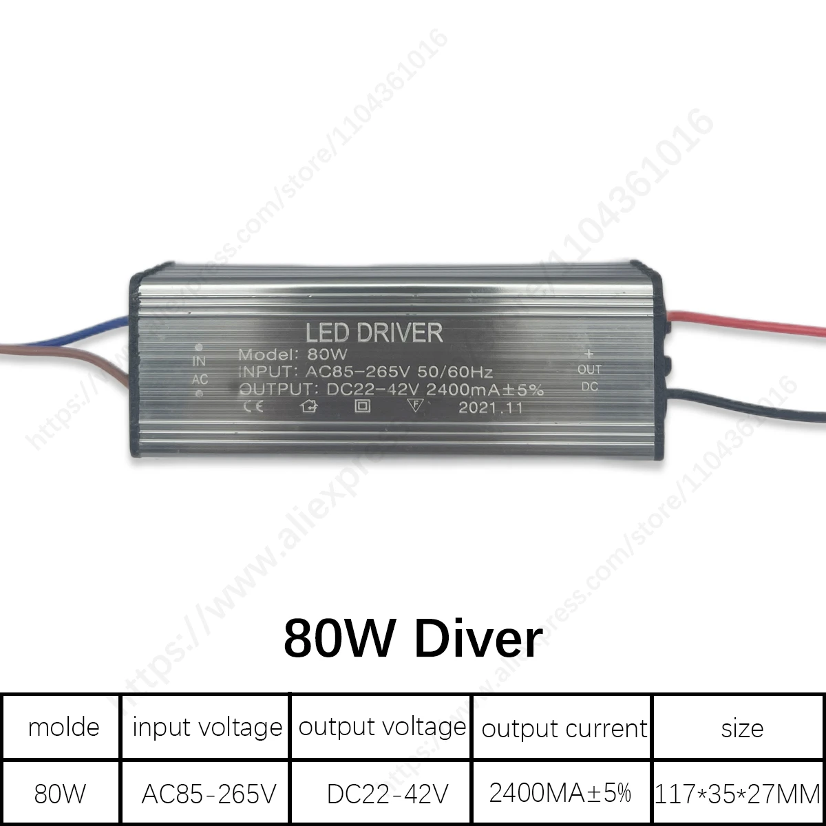 Waterproof No Flicker LED Driver Power Supply, 24-42V, 85-265V AC