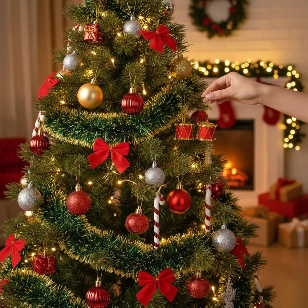 24Pcs/set Glitter Christmas Ball Ornament Set Plastic Colorful Christmas Hanging Ornaments Festive Round Ball