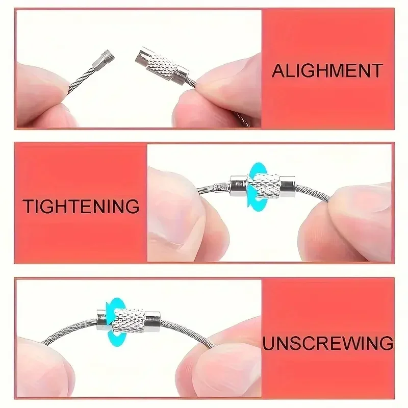 10-100pcs Stainless Steel Wire Keychain Ring Key Keyring Circle Rope Cable Loop Outdoor Camp Luggage Tag Screw Lock Gadget