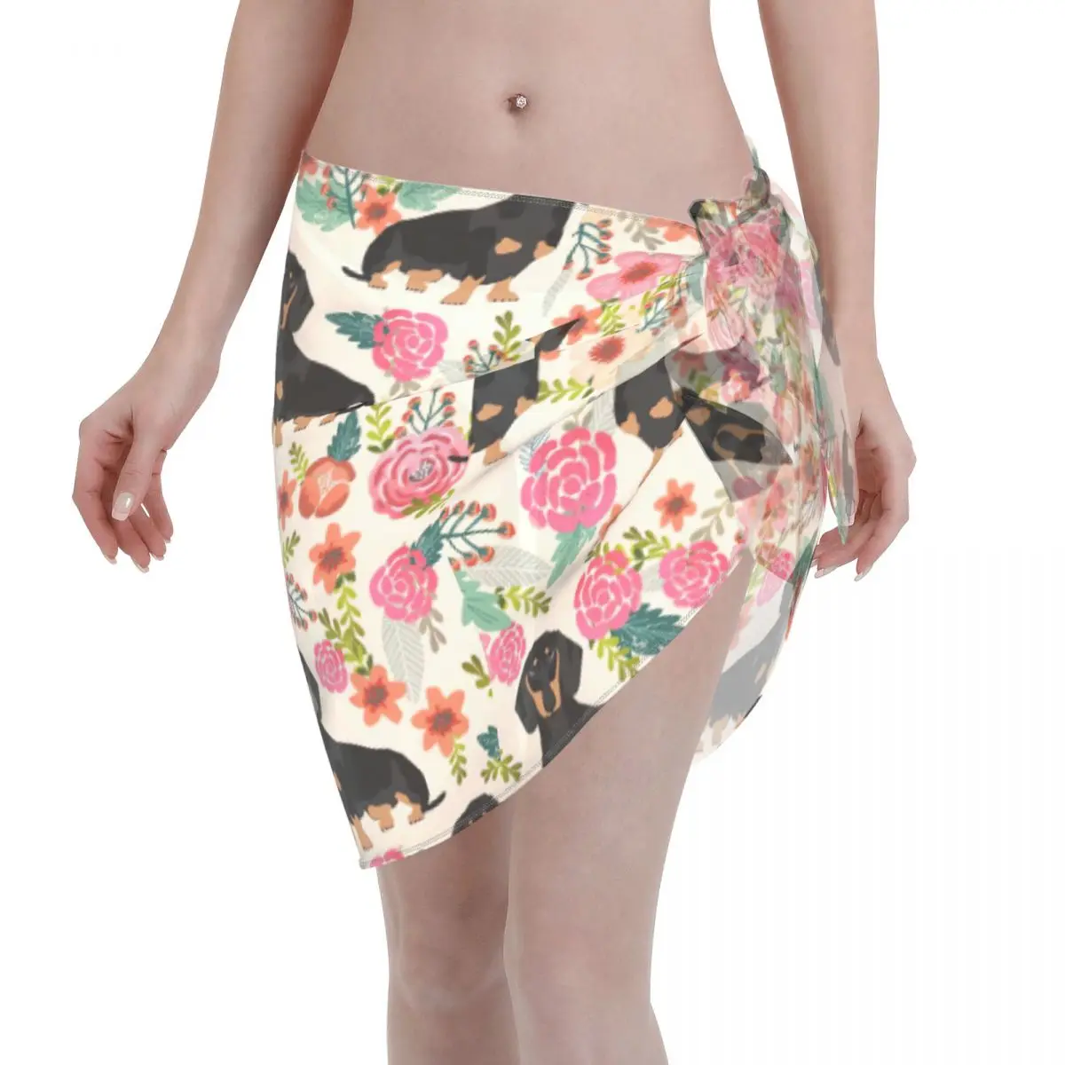 

Sexy Women Doxie Florals Perspective Scarf Cover Ups Beach Bikini Wrap Beach Short Skirts