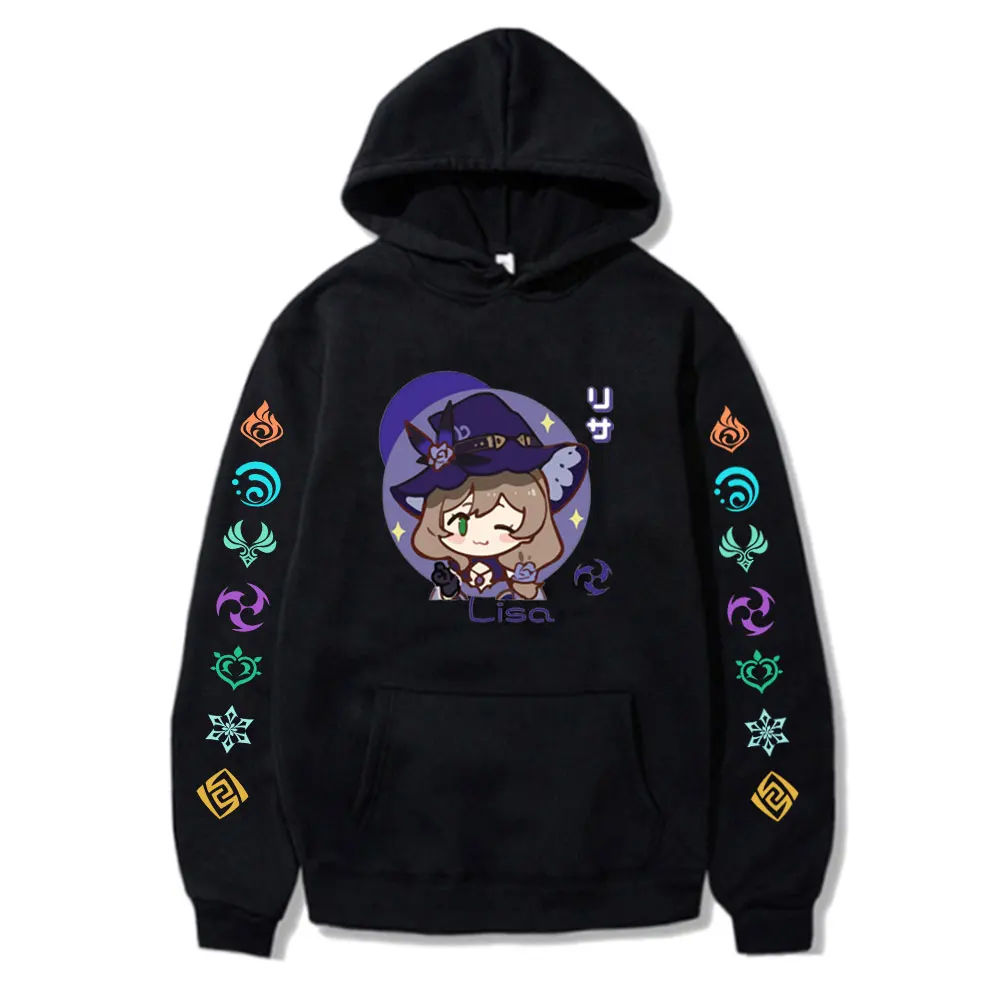 

Genshin Impact Hoodies Game Character Lisa Graphic Unisex Sweatshirt Kawaii Print Casual Hoody Cartoon Mona Pattern Pullover