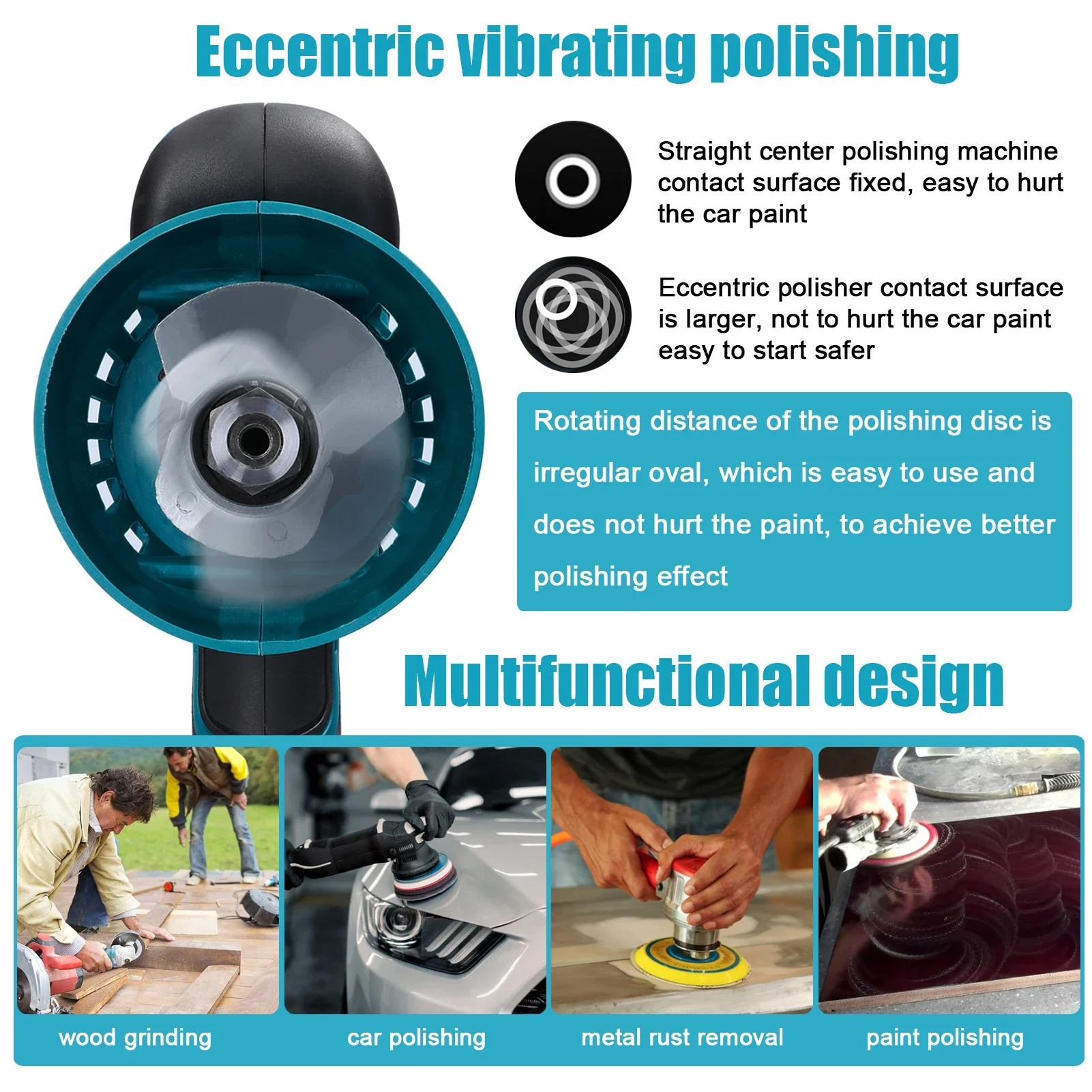 21V Cordless Car Polisher 6 Gears Speed Electric Polishing Tool Multifunctional Metal Waxing Rust Removal Wood Sanding Machine 5