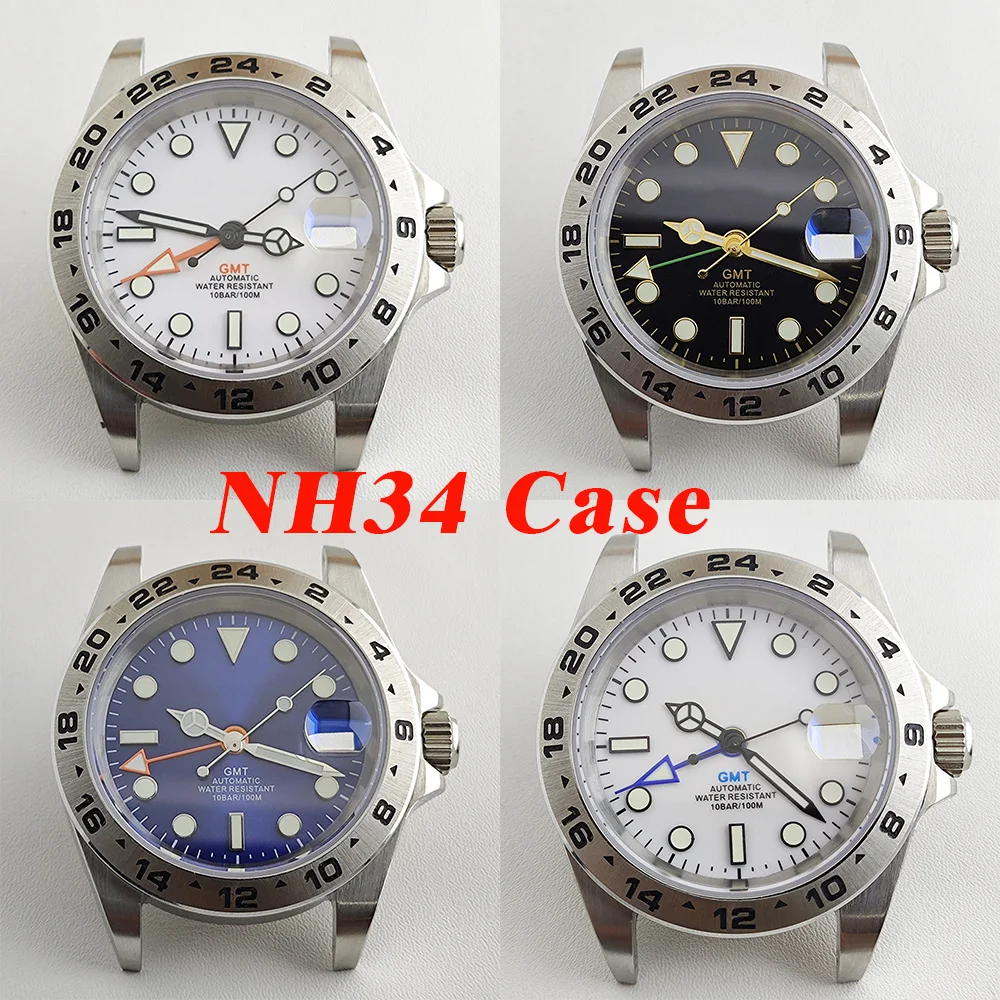 

NH34 case 39mm gmt watch case NH34 dial green luminous Men's Watch Case Stainless Steel Case sapphire glass for nh34 Movement