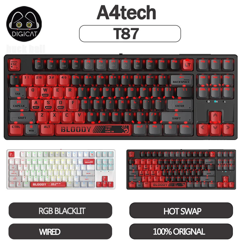 

A4tech T87 Mechanical Keyboard 87 Keys Wired Hot Swap Rgb Backlit Gaming Keyboards Waterproof Customized Esports Keyboard Gifts
