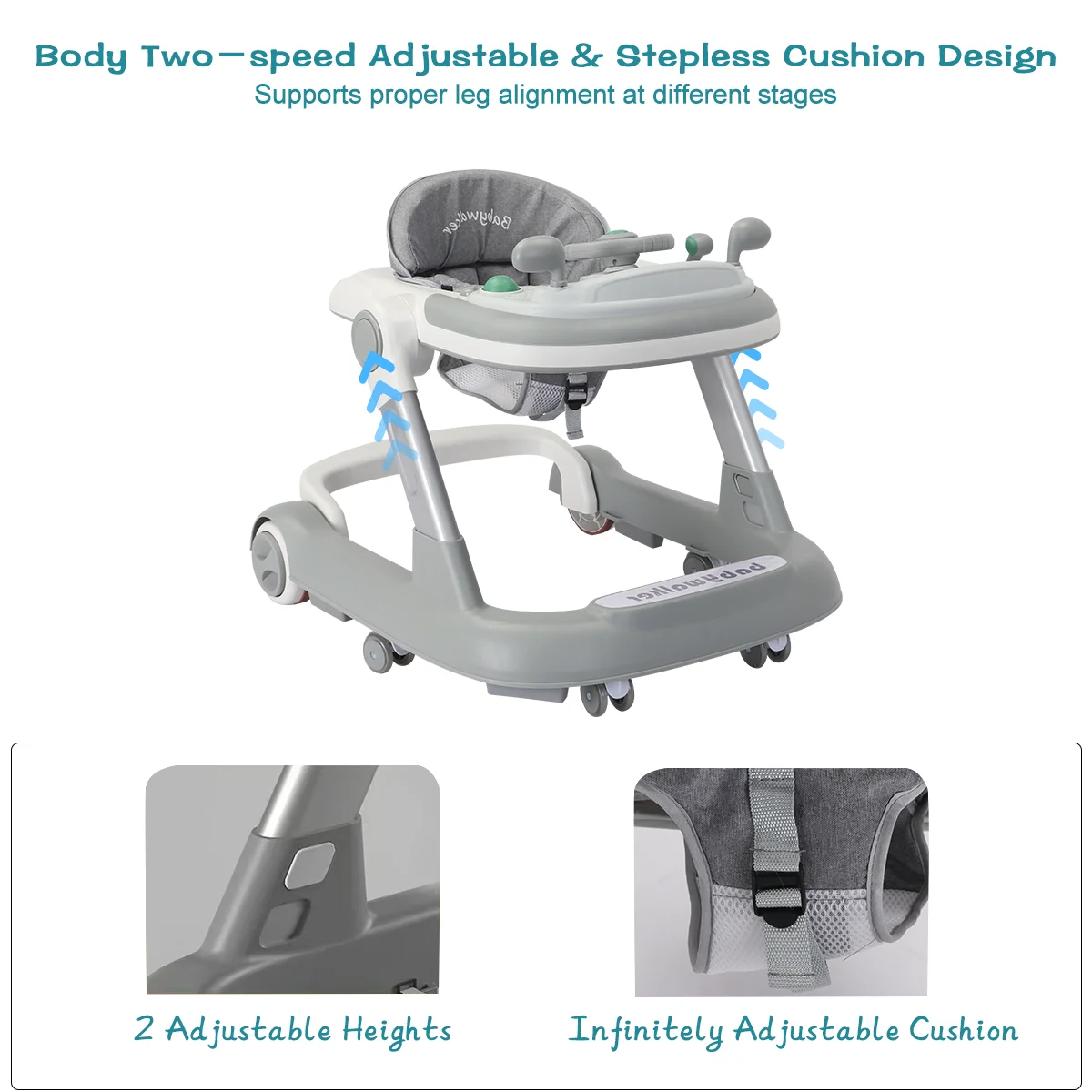 UBRAVOO Push Walker with Detachable Feeding and Music Trays, Foldable Learning Toy for Infants and Toddlers, 2 In 1 Walker 2
