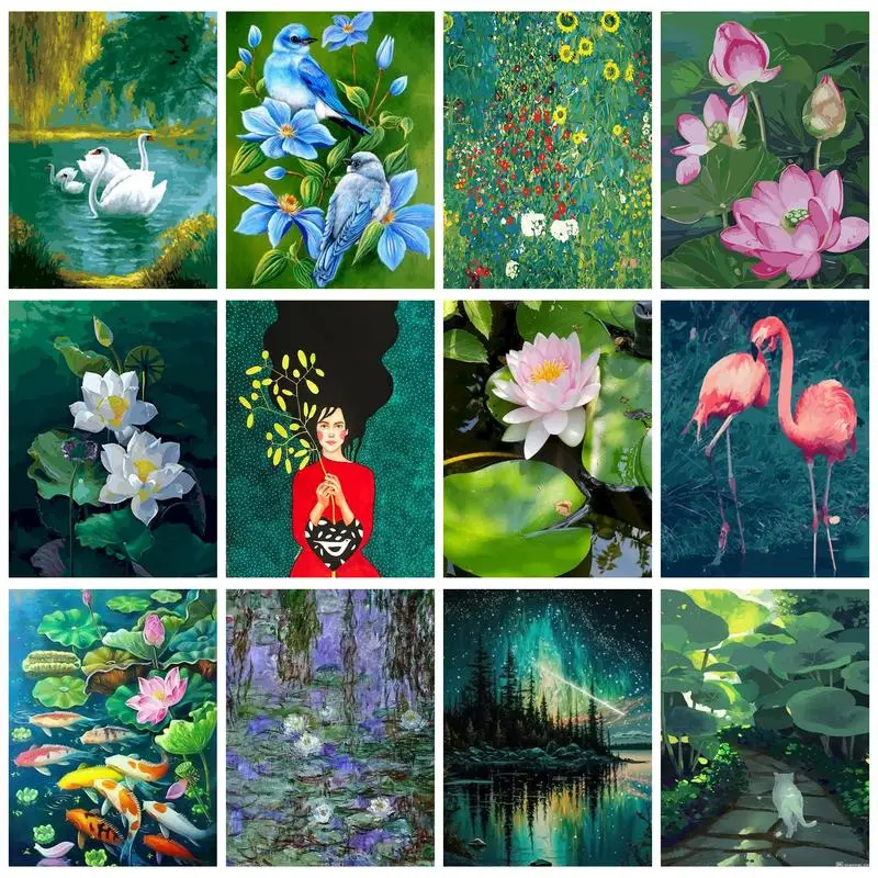 

RUOPOTY Painting By Numbers For Adults With Frame Kits Lotus And Fish Wall Art Picture Numbers Painting For Home Decoration