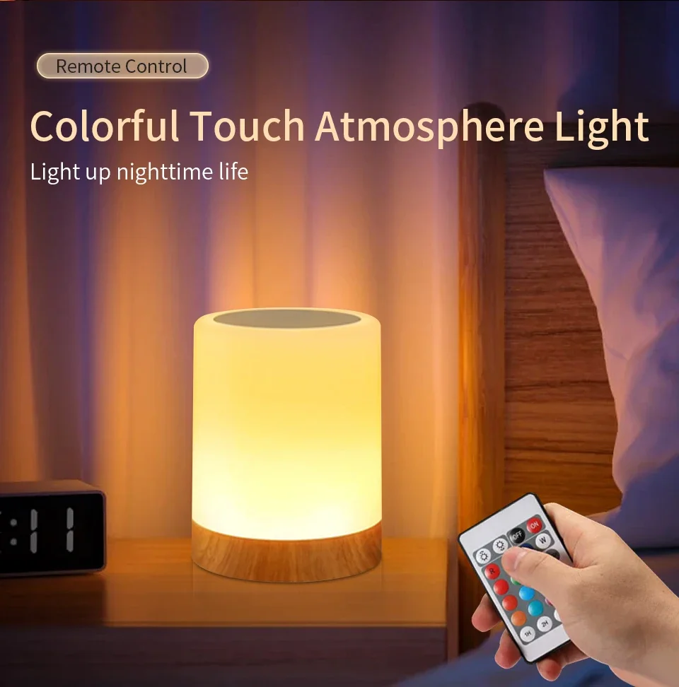 Description Picture 3 of item13 Colors LED Night Light with Remote Control Rechargeable RGB Dimmable Touch Table Lamp Portable Bedroom Bedside Night Lamp