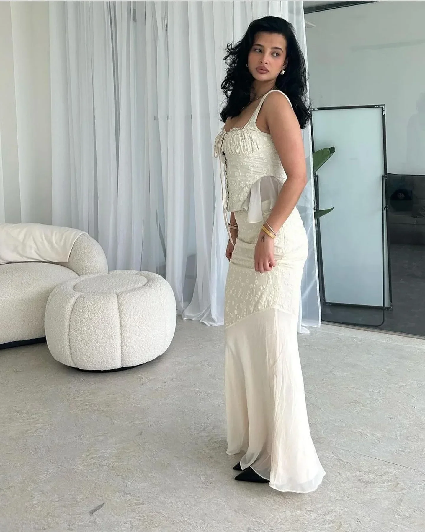 Minigmingxi 2024 New in Summer 2 Piece Dress Set Elegant and Beautiful Dresses Set Beige Long Matching Set Sexy Mermaid Skirt 4
