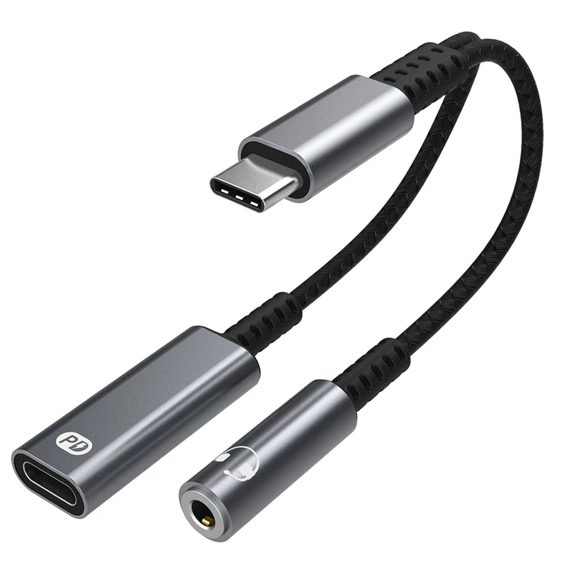D8 USB-C to 3.5mm 헤드폰 및 충전 어댑터 2-in-1 60w 고속 충전 USB 타입 C to AUX 잭 어댑터-A86Z