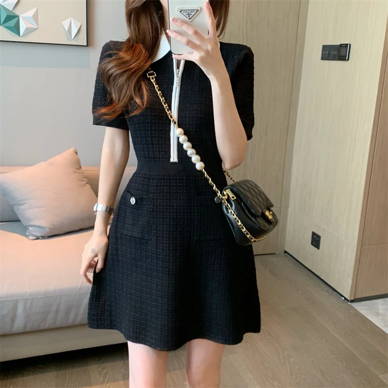 

Knitted Dress Sweet Girl French Perfume Chic Texture Tea First Love Female Senior Summer Little Light Excessive Sense Patchwork