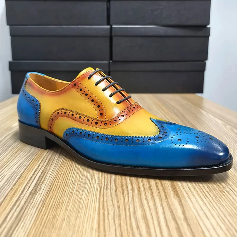 Brogue Shoes For Men Elegant Genuine Leather Social Dress Business Wedding Evening Party Lace Up Fashion Leather Shoes
