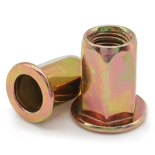 100PCS M6 M8 M10 Hex Rivet Nut Flat Head Full Hexagonal Body Zinc