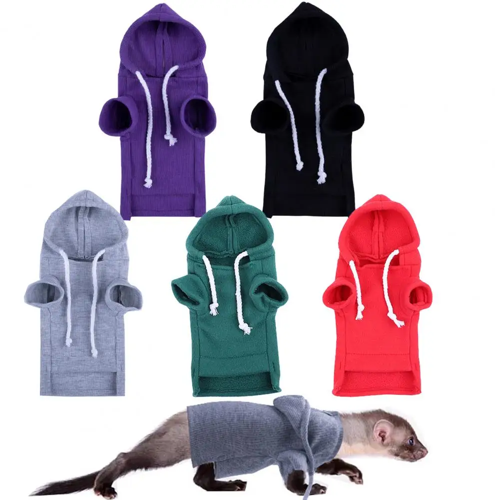Ferret Hoodie Solid Color Drawstring Hooded Sweatshirt Thick Fleece Foreleg Elastic for pet slippers and costumes