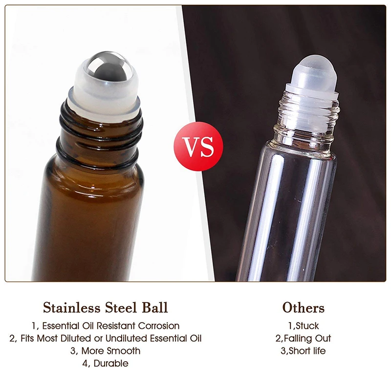 10Pcs 5/10ml Empty Brown Roll On Glass Bottles Roller Ball For Perfume Essential Oil Liquid Substances 6