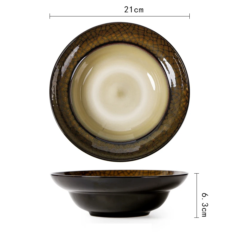 Japanese Style Ceramic Soup Plate Creative Vintage Straw Hat Shaped Deep Dish Household Pasta Salad Dinner Tableware