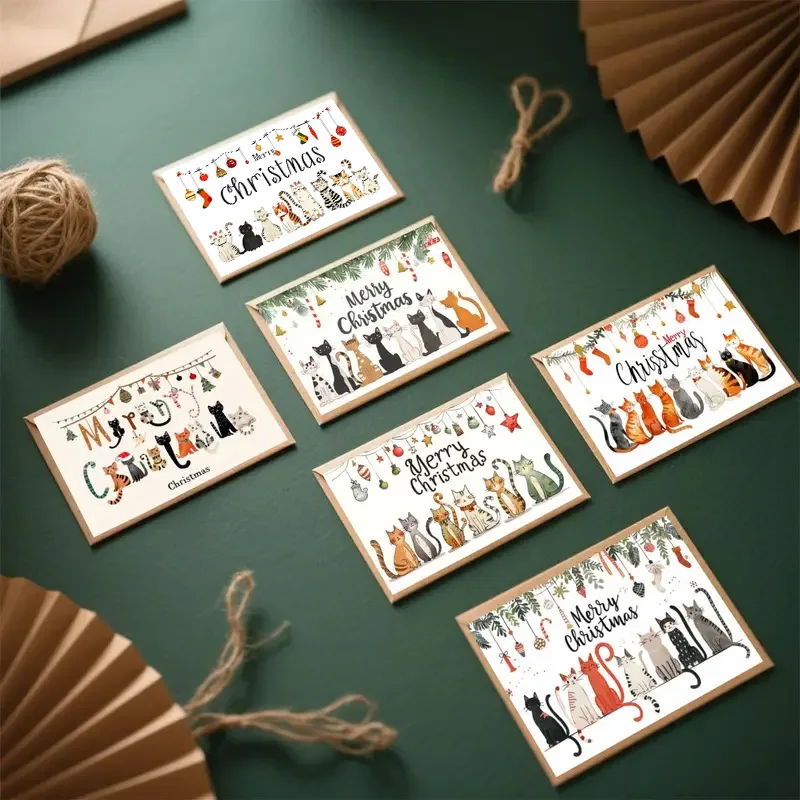 24/12PCS Christmas Greeting Cards with Envelope Cute Cat Xmas Thank You Card Cat Enthusiast Christmas Message Gift Card