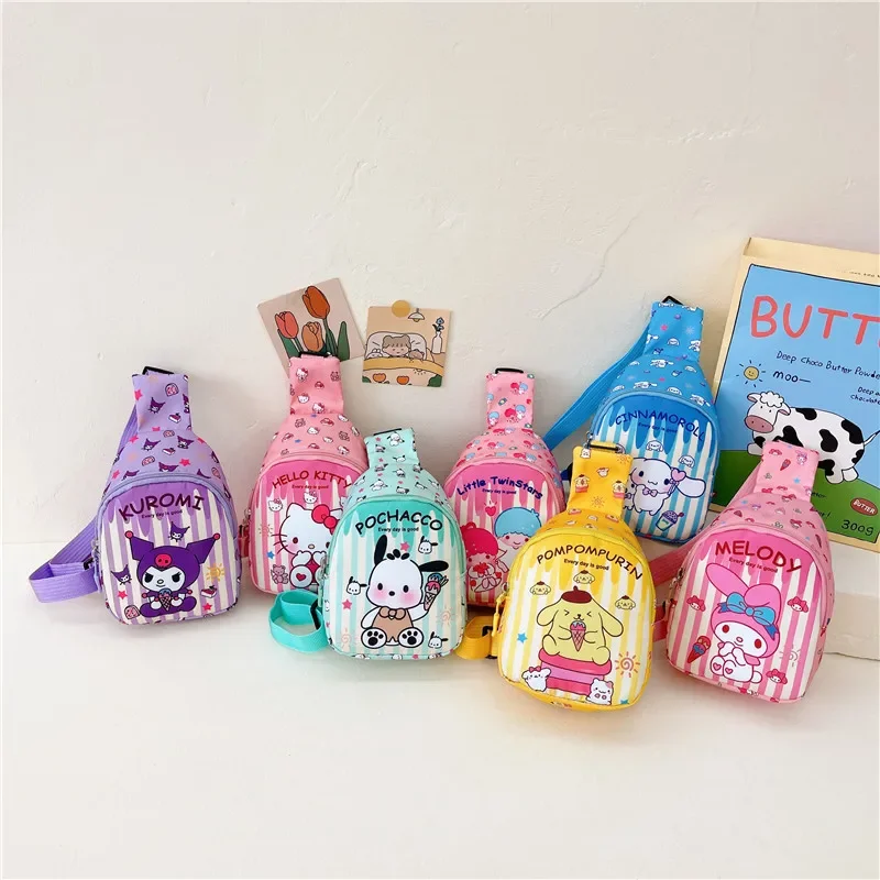 

My Melody Kuromi Cinnamoroll HelloKittys Children Chest Bag Girl Cute Mini Outdoor Shoulder Bags Kid Zipper Wasit Bag Kid Gift