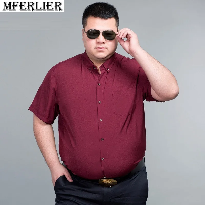 plus size 12XL 14XL 170kg summer men formal shirt short sleeve office shirt pockets business dress wedding