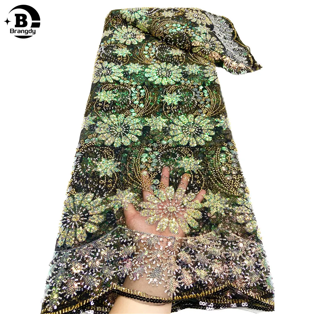 

2023 High Quality African Lace Fabric Sequins Mesh Lace France Luxury Beads 3D Embroidered Tulle Lace Fabric For Sewing J42022