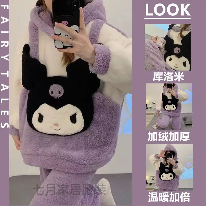 

Sanrio Kuromi Cinnamoroll Pajamas Women's Winter Coral Velvet Thickened New Loose Large Size Trendy Outerwear Home Clothes