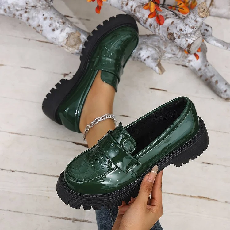 Platform Loafers Autumn New Round Toe Deep Mouth Soft Sole Non-slip Wear-resistant Block Heel Single Shoes