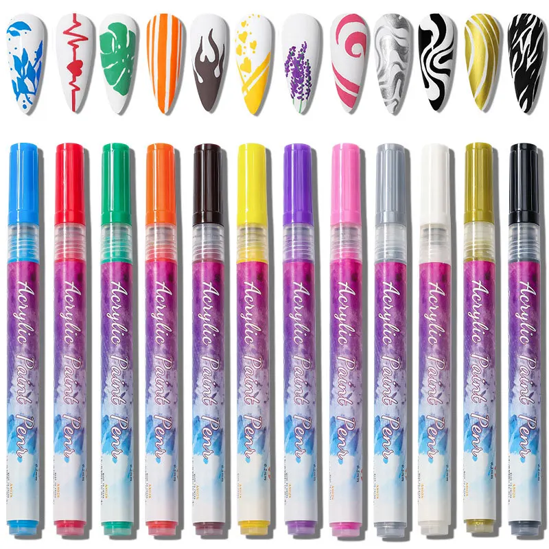 

12pc/set Nail Art Drawing Pen Graffiti Nail Acrylic Pen Waterproof Painting Liner 3D Abstract Lines Manicure Accessories Tools