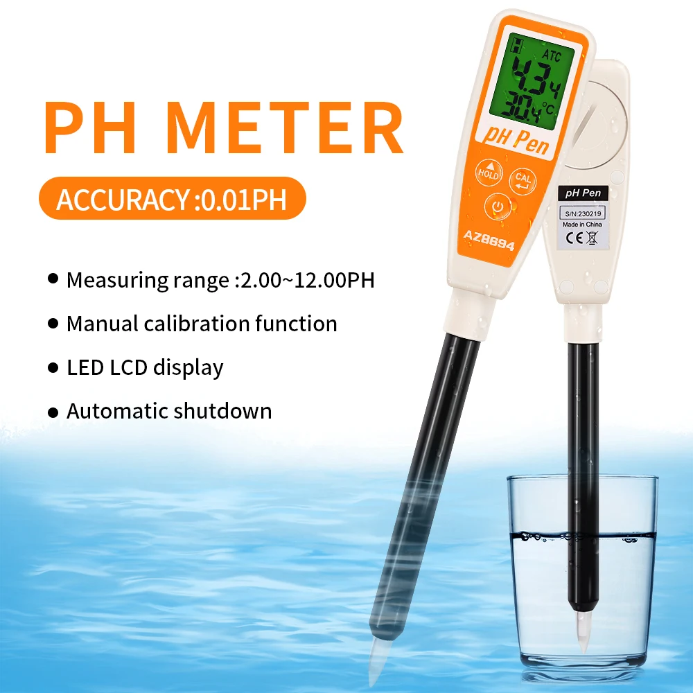 

Long PH Meter Calibration Waterproof ATC CF Alkaline Acid Monitor Pool Water Dough Skin PH Tester PH Temperature Dual Display