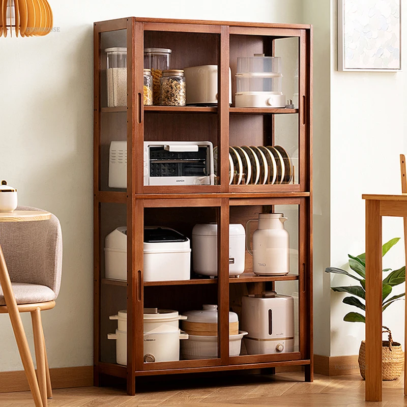 Modern Bamboo Kitchen Cabinets Small Apartment Kitchen Cabinet Simple Floor-standing Multi-layer Household Dish Storage Cabinet