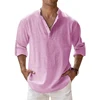 Streetwear Men Lightweight Shirts Long Sleeve Henley Cotton Linen Shirts for Men Beach Hawaiian Shirts Breathable Collar Tshirts 5