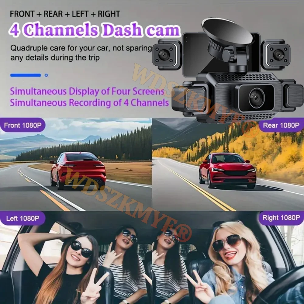 WIFI 360° DashCam 3/4 Channels Video Recorder 1080P Car DVR 24H Parking Monitor Front Right Rear View Night Vision Black Box
