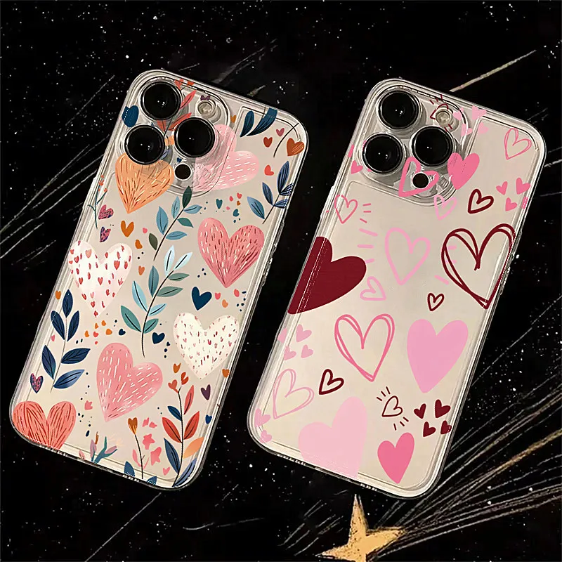 Love Heart Leaves Moon Print Soft Clear Phone Case