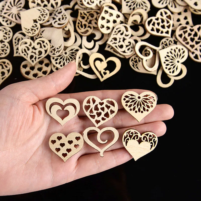 Description Picture 3 of item50pcs Hollow Heart Wooden Craft Rustic Wedding Table Scatter Birthday Party Decoration DIY Scrapbooking Christmas Ornament Gift