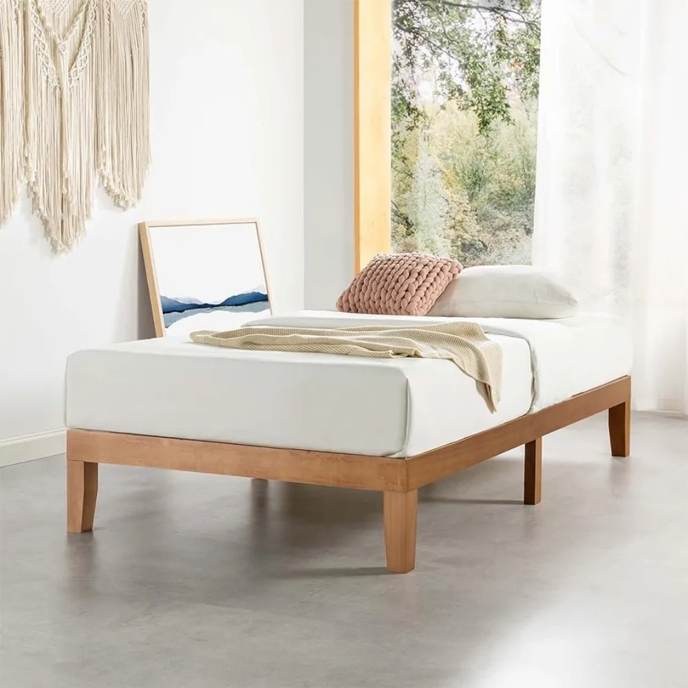 

Naturalista Classic 12 Inch Solid Wood Platform Bed with Wooden Slats, Twin XL, Natural Pine