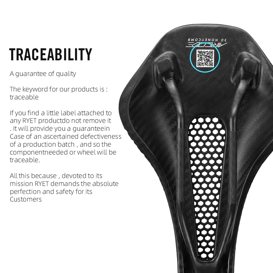 Sella Bici In Carbonio RYET Stampata 3D 145mm – Per Strada, Gravel E MTB – SD-K03-3D