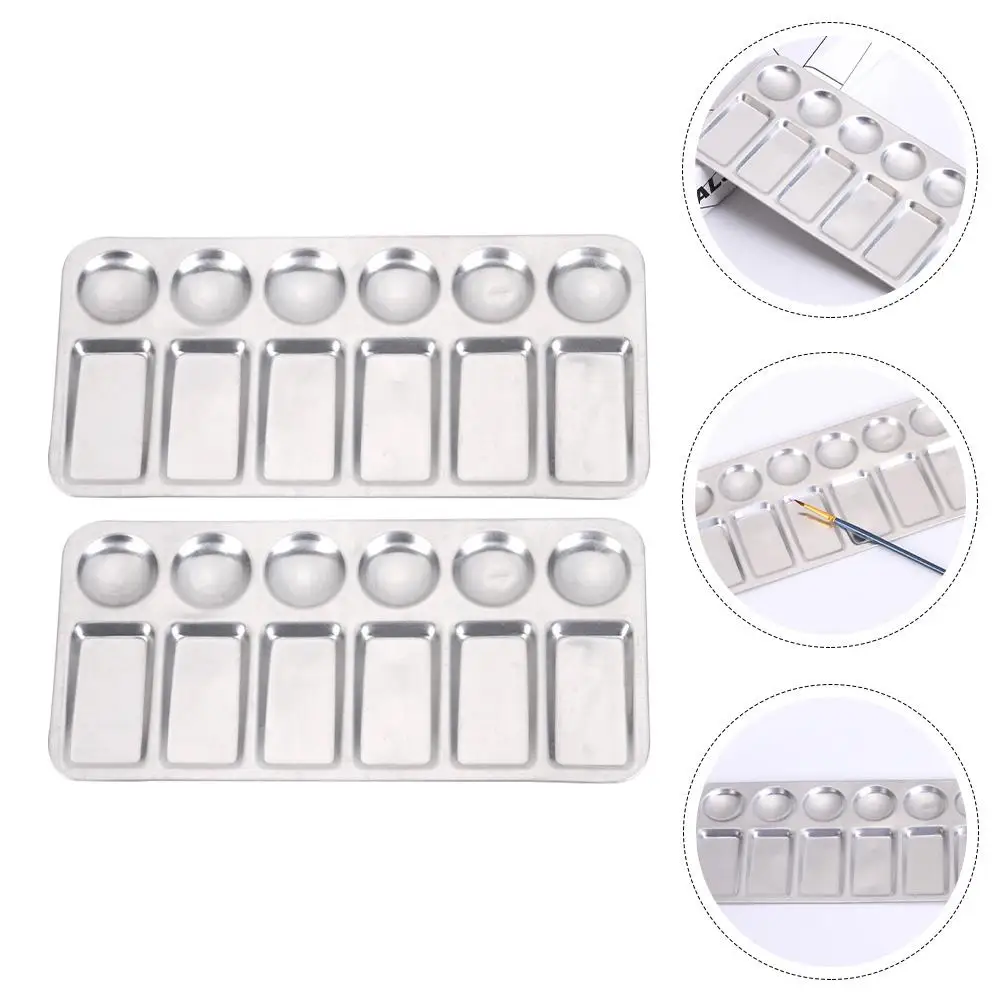 2 Pcs Elongated Palette Paint Tray Fittings Stainless Steel Aluminum Accessory Student School