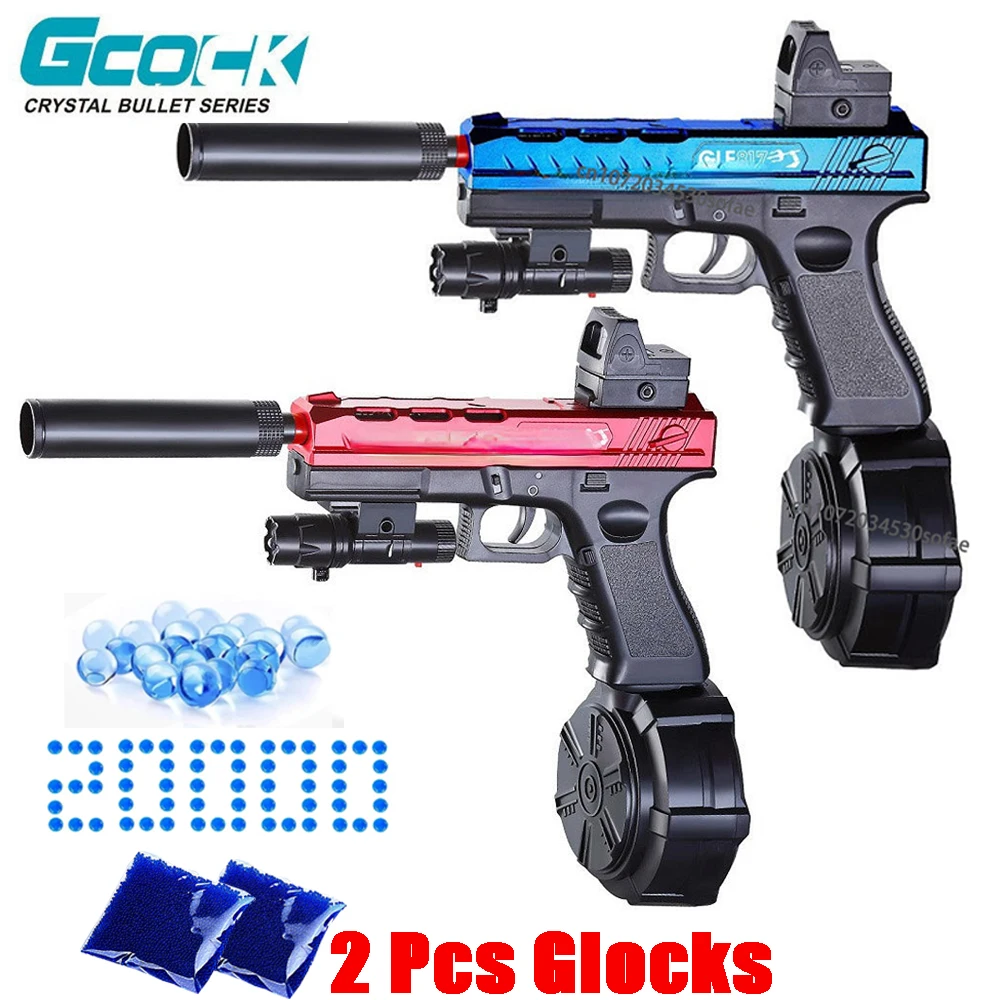 2Pcs 2 In 1 Glock Glock Blaster Electric Water Ball Toy Gun Splash Ball Airsoft Pistol Kids