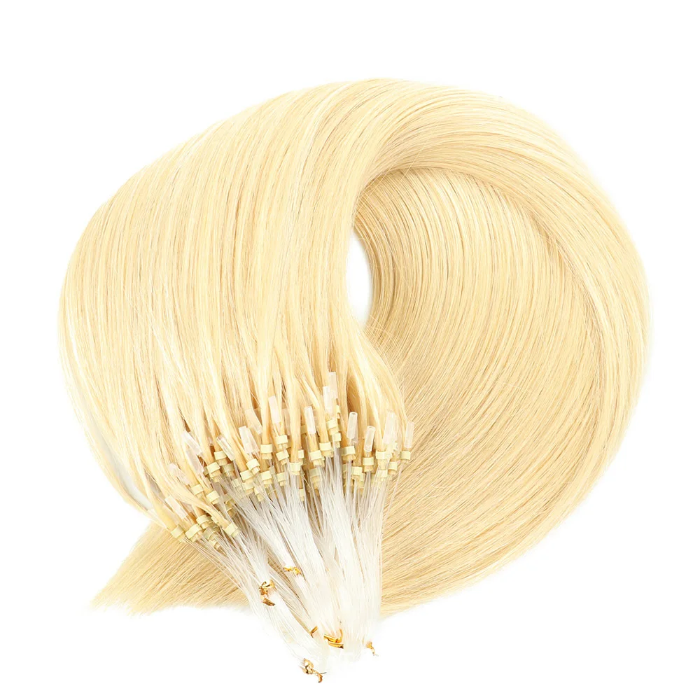 Straight Human Hair Extensions for Women 50pcs Fishing Line Hair Extension Brazilian Remy Micro Loop Invisible #613 Color