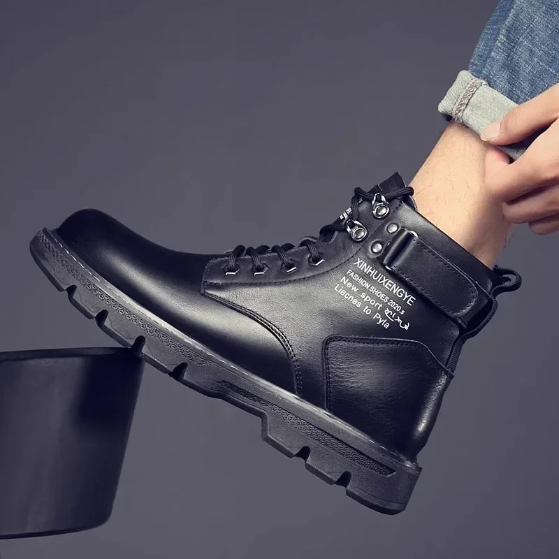 

Martin boots, men's high top British style work boots, outdoor trendy shoes, medium top leather boots, men's autumn casual
