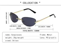 Lunettes de soleil œil de chat tendance sans monture, ovales, pour hommes et femmes, protection UV400, pour la conduite, style Y2K, verres dégradés sans cadre 6