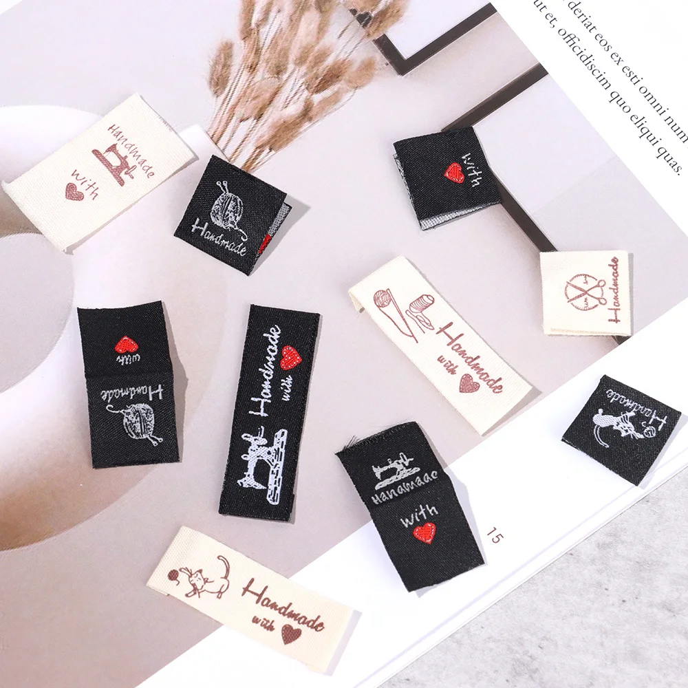 50Pcs Clothes Labels Handmade With Love Cartoon Cat Clothing Tags Knitting Wool Ball Heart Shape Garment  Accessories