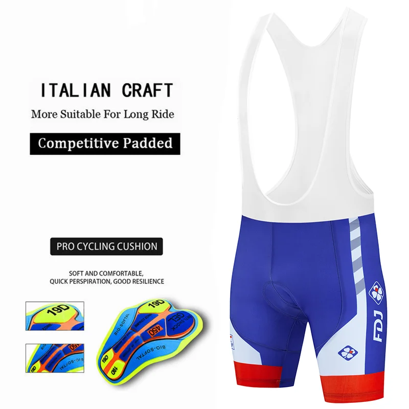 Groupama Fdj Team Blue Men's Cycling Bicycle Clothing, Bib Shorts with Gel Pad, 2024