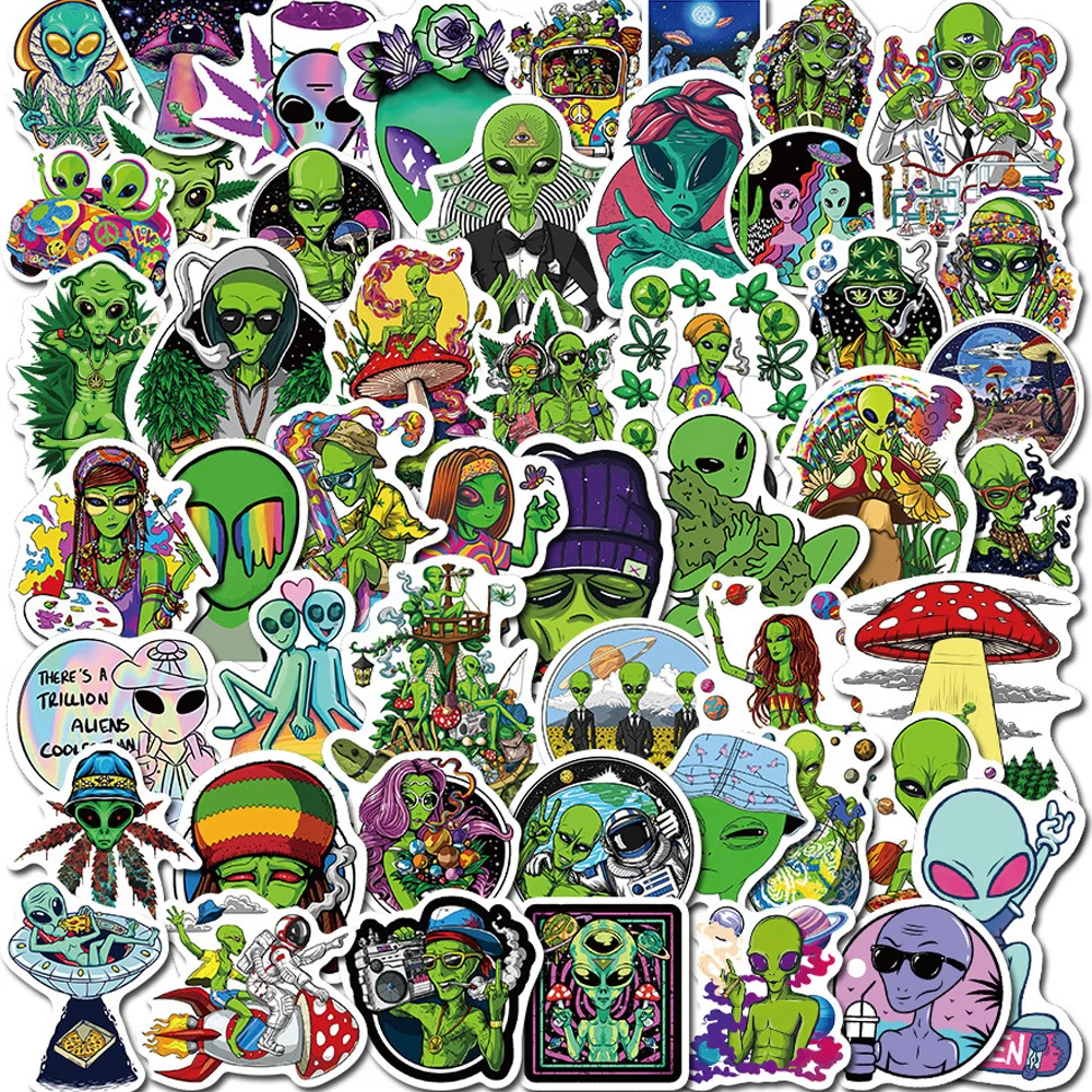 

10/30/50pcs Maple Leaf Weed Alien Stickers Decals Graffiti DIY Luggage Motorcycle Car Laptop PVC Cartoon Sticker for Kids Toys