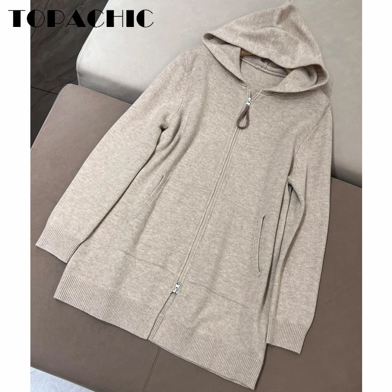 

11.15 TOPACHIC Women's Cashmere Keep Warm Hooded Kangaroo Pocket Zipper Casual Knitted Cardigan Sweater