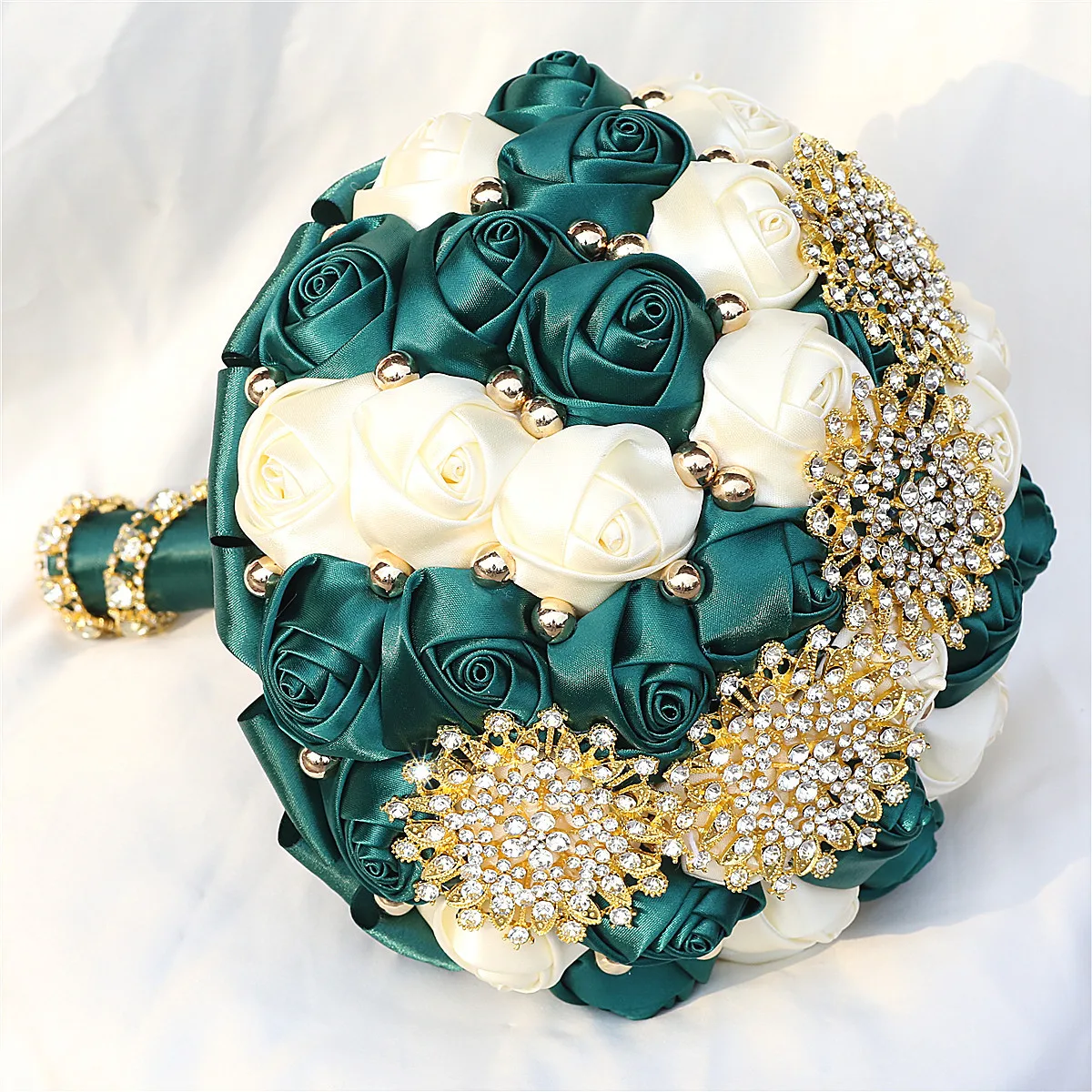 Kyunovia Gold Rhinestone Brooch Wedding Flower Bridal Bouquets Holding Bouquet Bridesmaids Bouquet Crystal Wedding