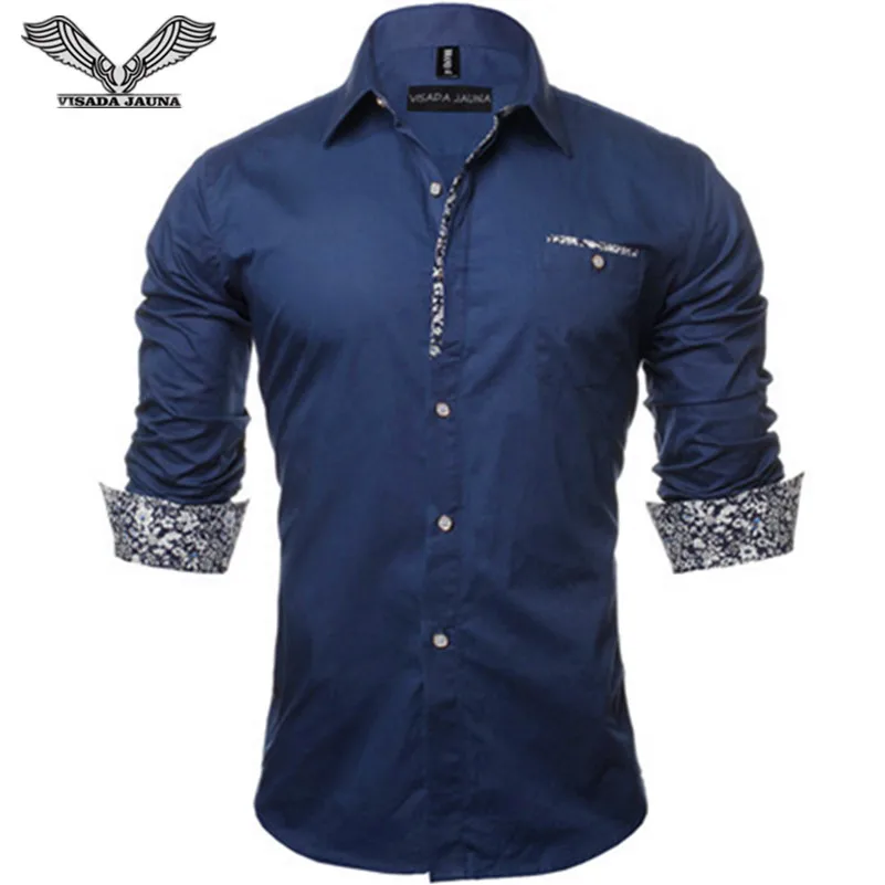 

VISADA JAUNA 2017 Men Shirt Solid Color Business Dress Casual Slim Fit Male Sleeve Camisa Social Masculina Plus Size 5Xl N128